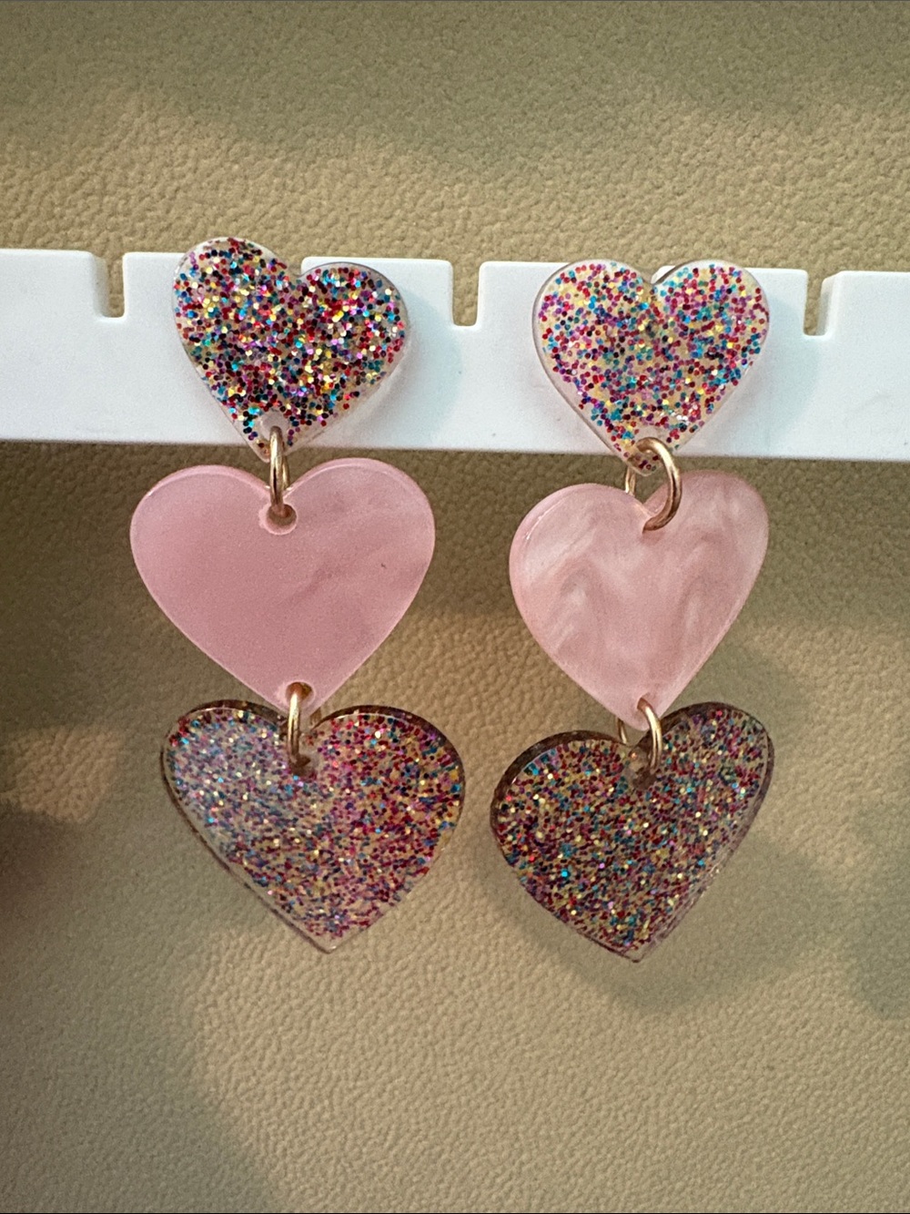 Acrylic Triple Heart Drop Earrings